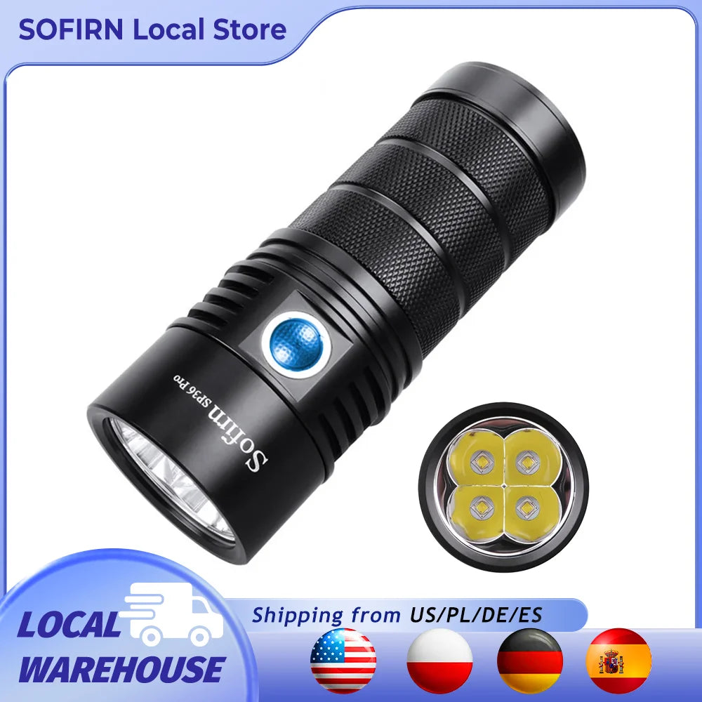Sofirn SP36 Pro 8000lm Leistungsstarke LED-Taschenlampe 4*SST40 USB C wiederaufladbare 18650 Taschenlampe