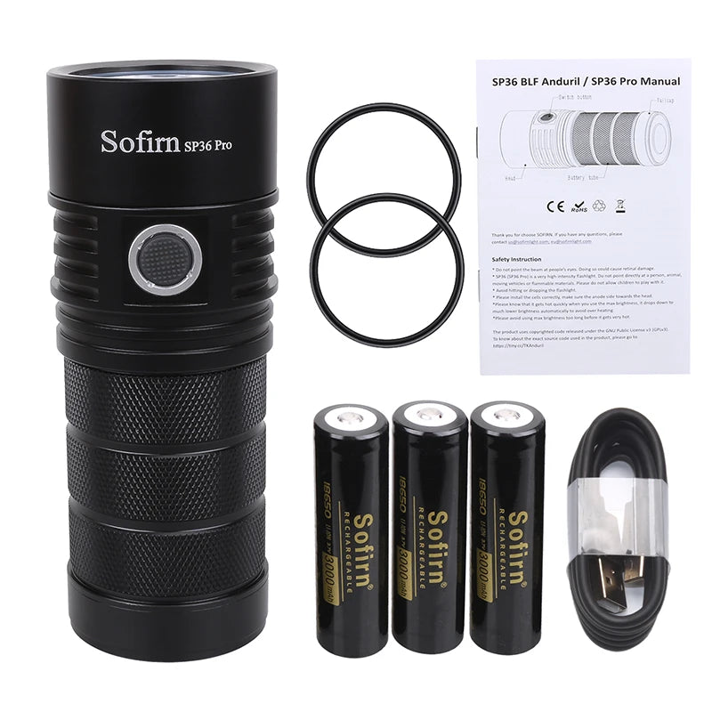 Sofirn SP36 Pro 8000lm Leistungsstarke LED-Taschenlampe 4*SST40 USB C wiederaufladbare 18650 Taschenlampe